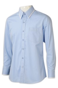 R316 度身訂做恤衫  訂做拼色領    男裝 長袖 淨色  65%cotton   35%polyester  澳門  中國太平洋  力豐 GS100雙斜紋CVC-3稅務藍，CVC-1漂白  天藍色